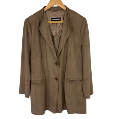 Gerry Weber Faux Suede Lightweight Jacket Sz 12 Tan Brown Classy Casual Coat
