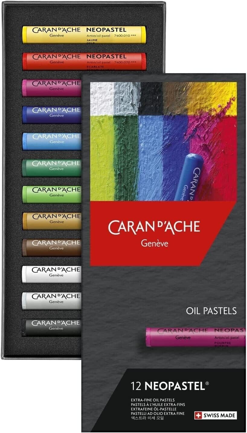 Pastels d'art à l'huile NEOPASTEL Caran d'Ache boîte de 12 couleurs pour dessin