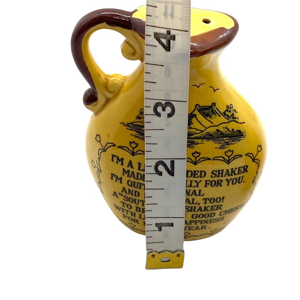 Pepper Salt Shakers Novelty Left Handed Jugs Vintage 1970s Yellow Set