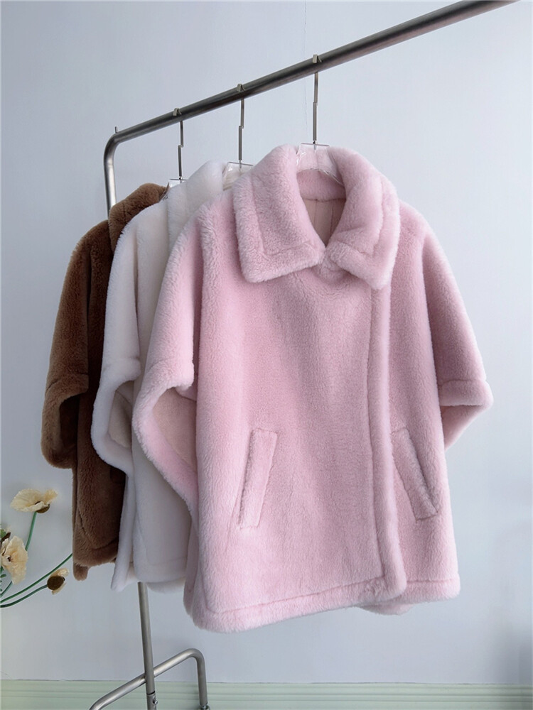Womens Warm Real Fur Jacket Teddy Bear Fur Cape Coat Long Pure
