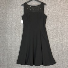 Kim Rogers Dress Womens 14 Black Sleeveless Mesh Yoke Studded Trim Party Formal