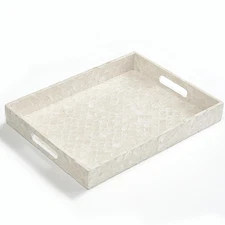 Rectangular Tray, Handmade Capiz Mother of Pearl Decorative Tray with Handles...
