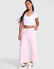 Victoria's Secret PINK Light Pink Campus Fleece Cropped Wide Leg Sweatpants L