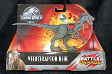 2018 Jurassic World Battle Damage VELOCIRAPTOR BLUE Dino Rival Dinosaur Mattel