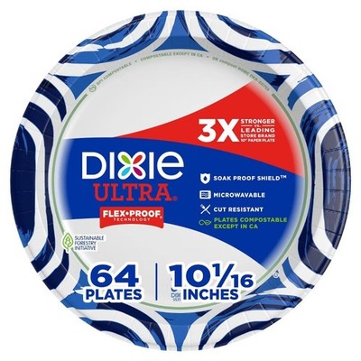 Dixie Ultra 10 1/16'' Paper Plates - 64ct:  Microwave-Safe, Heavy Duty