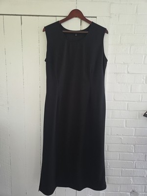 Ming Wang Dress LG Black Sleeveless Midi Knit Sheath Side Slit Stretch Versatile