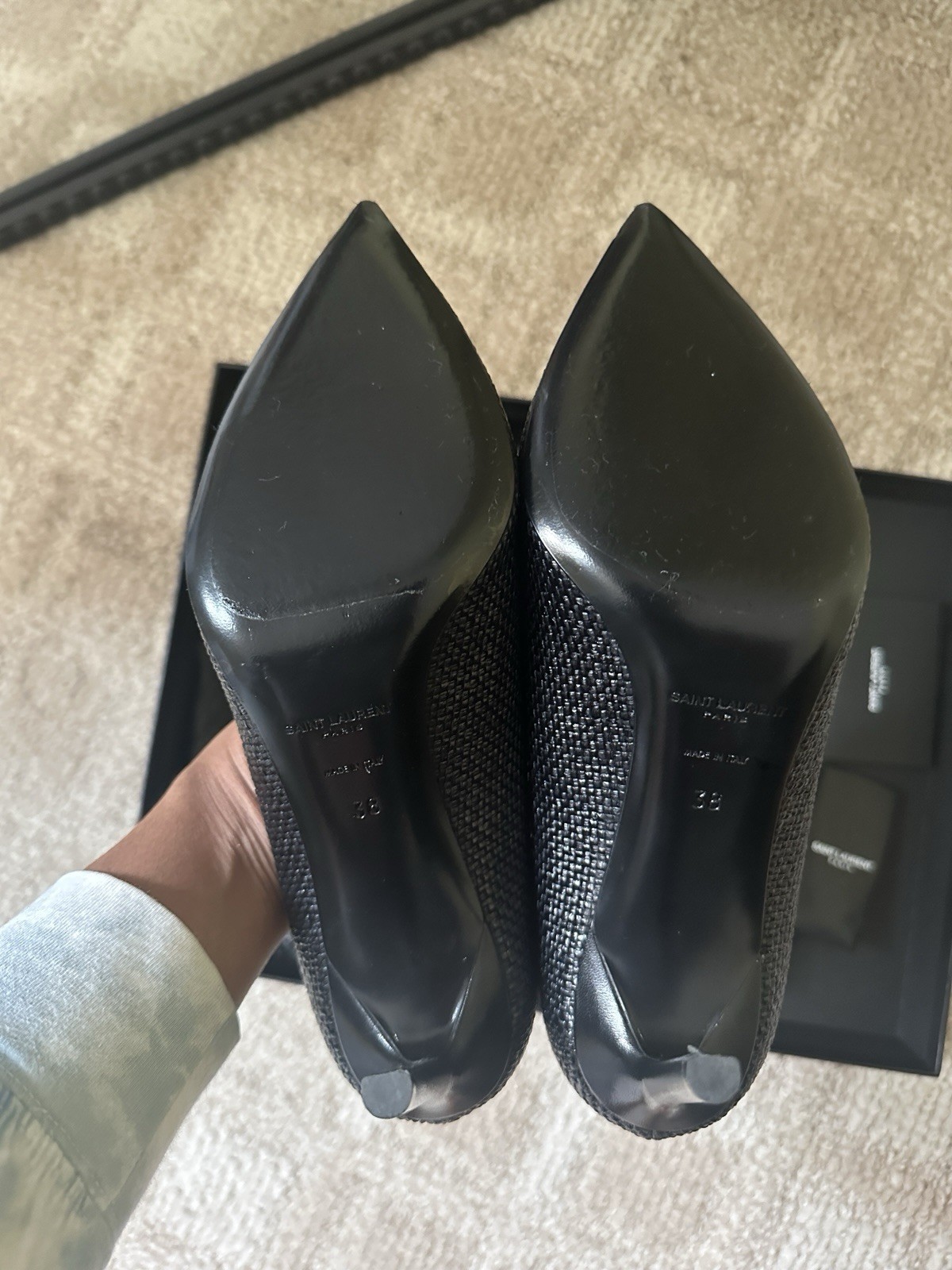 Decolte Saint Laurent Raffia Anja colore nero IT38 con scatola e sacchetto antipolvere