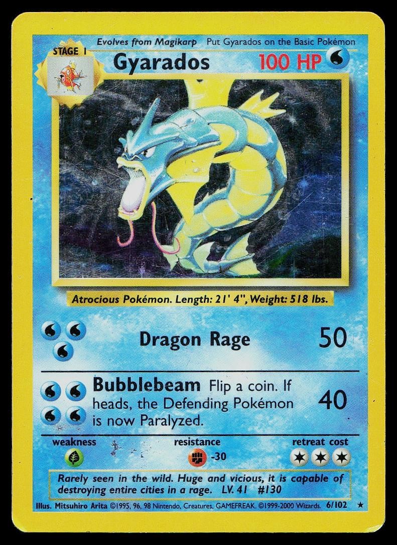 Pokemon Card Base Set Gyarados 6/102 Holo 1999-2000 4th Print UK Exclusive