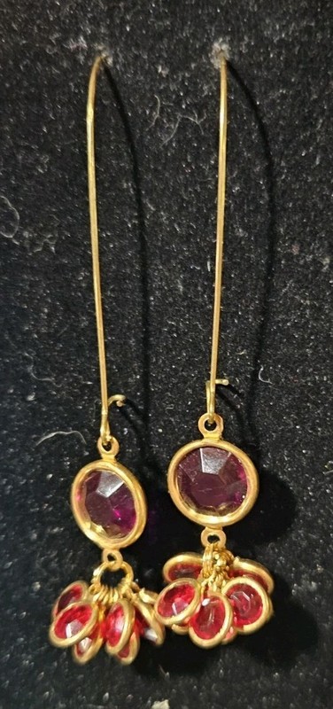 Beautiful 3" Long Hook Dangle Drop Red Crystal Earrings