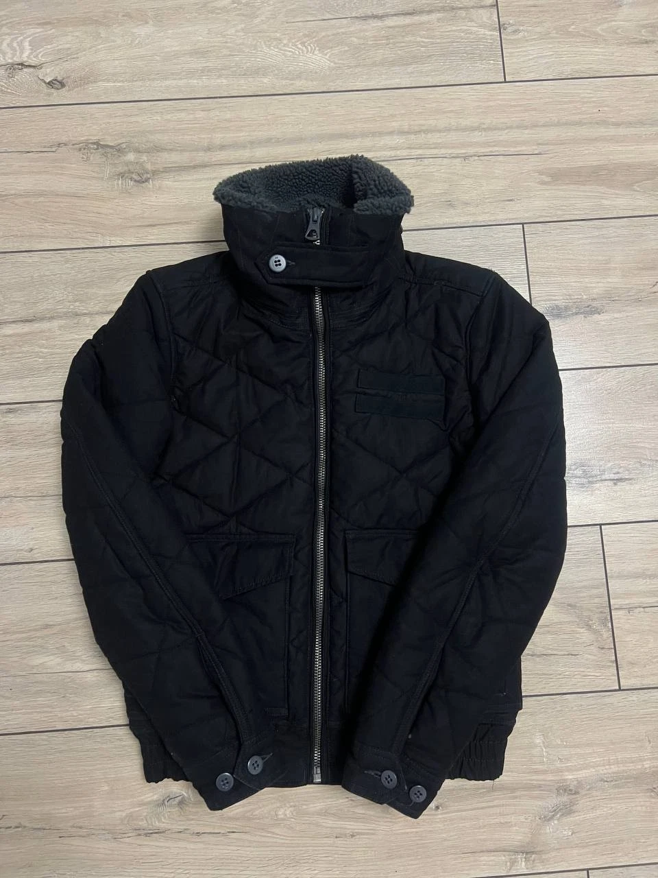 Men's G-Star Aviator Quilted Bomber Jacket Insulated Full Zip Black sz S