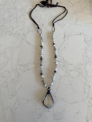 Elegant boho Blue, White And brown Beaded Necklace. Adjustable Lengths