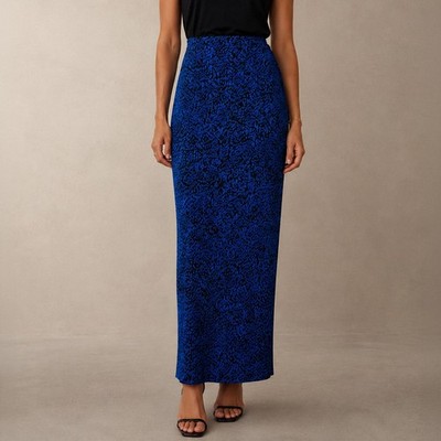 Solace London Sana Pleated Maxi Skirt in Blue Noise Size 2