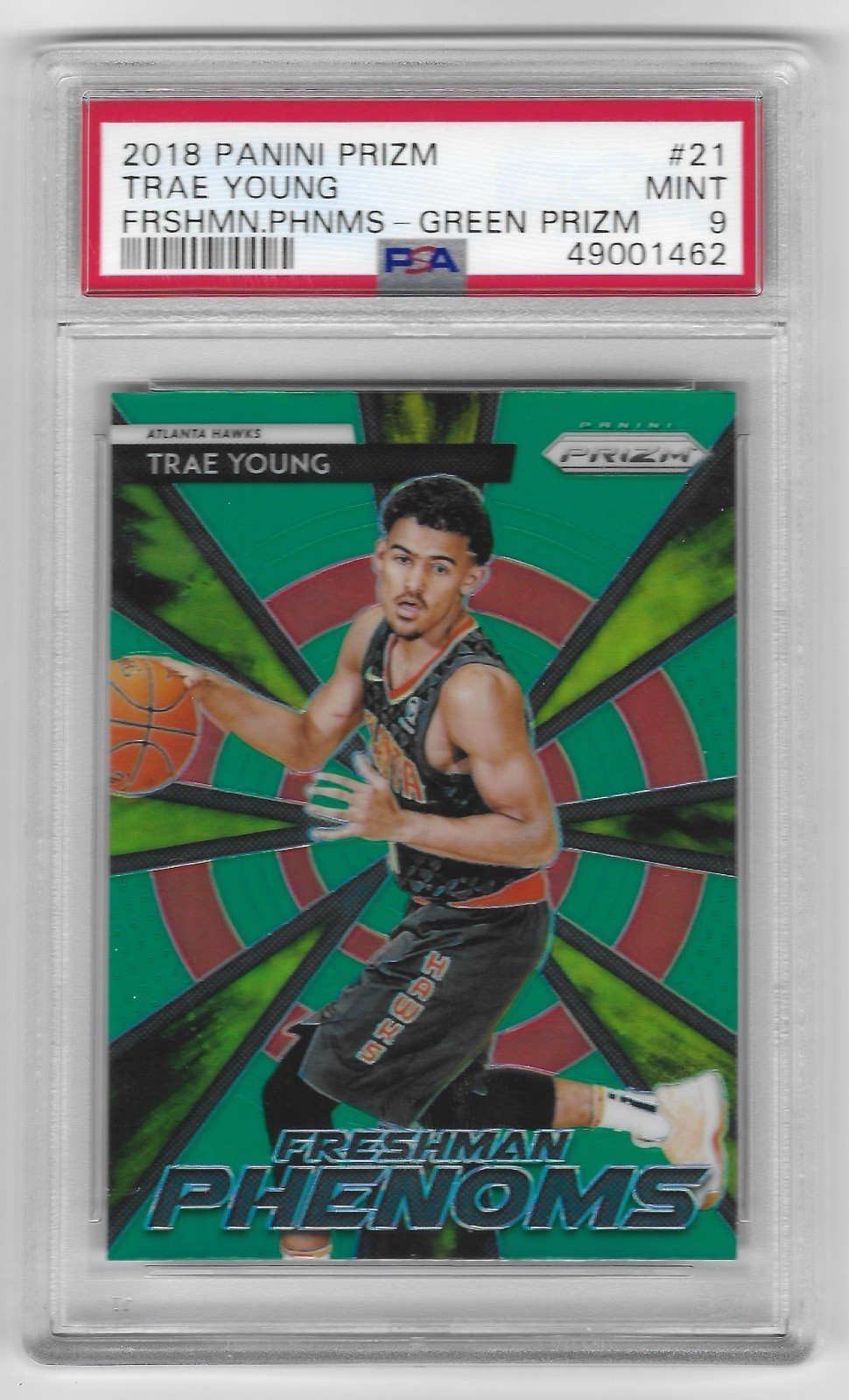 2018-19 Panini Green Prizm Freshman Phenoms Trae Young #21 RC Rookie PSA 9 MINT
