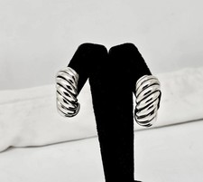 DAVID YURMAN CLASSIC STERLING SILVER OMEGA BACK HUGGIE CABLE EARRINGS,18K POSTS