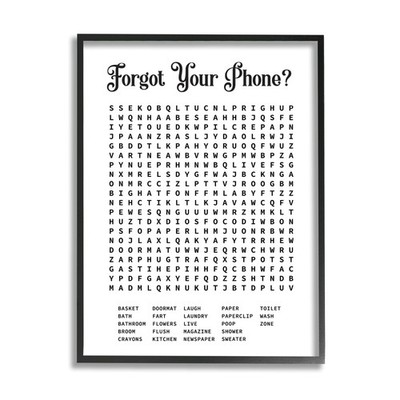 Stupell Industries Phone Crossword Puzzle Bathroom Word Design Framed Giclee