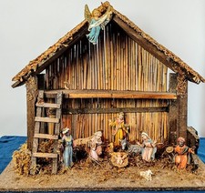 Vintage Christmas Nativity Set Wood Creche Handmade in Italy 19"X16"X9"