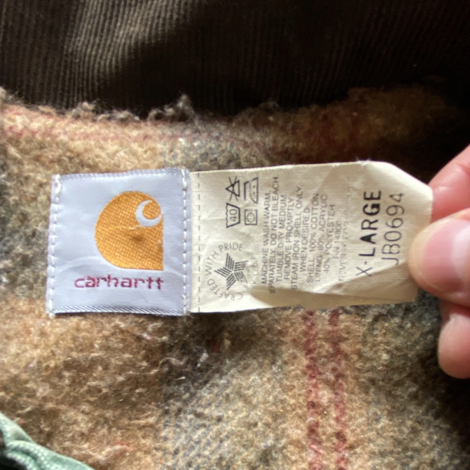 VTG 90s Carhartt JB0694 Blanket Lined Hunter Green Workwear Trucker Jacket XL image 2