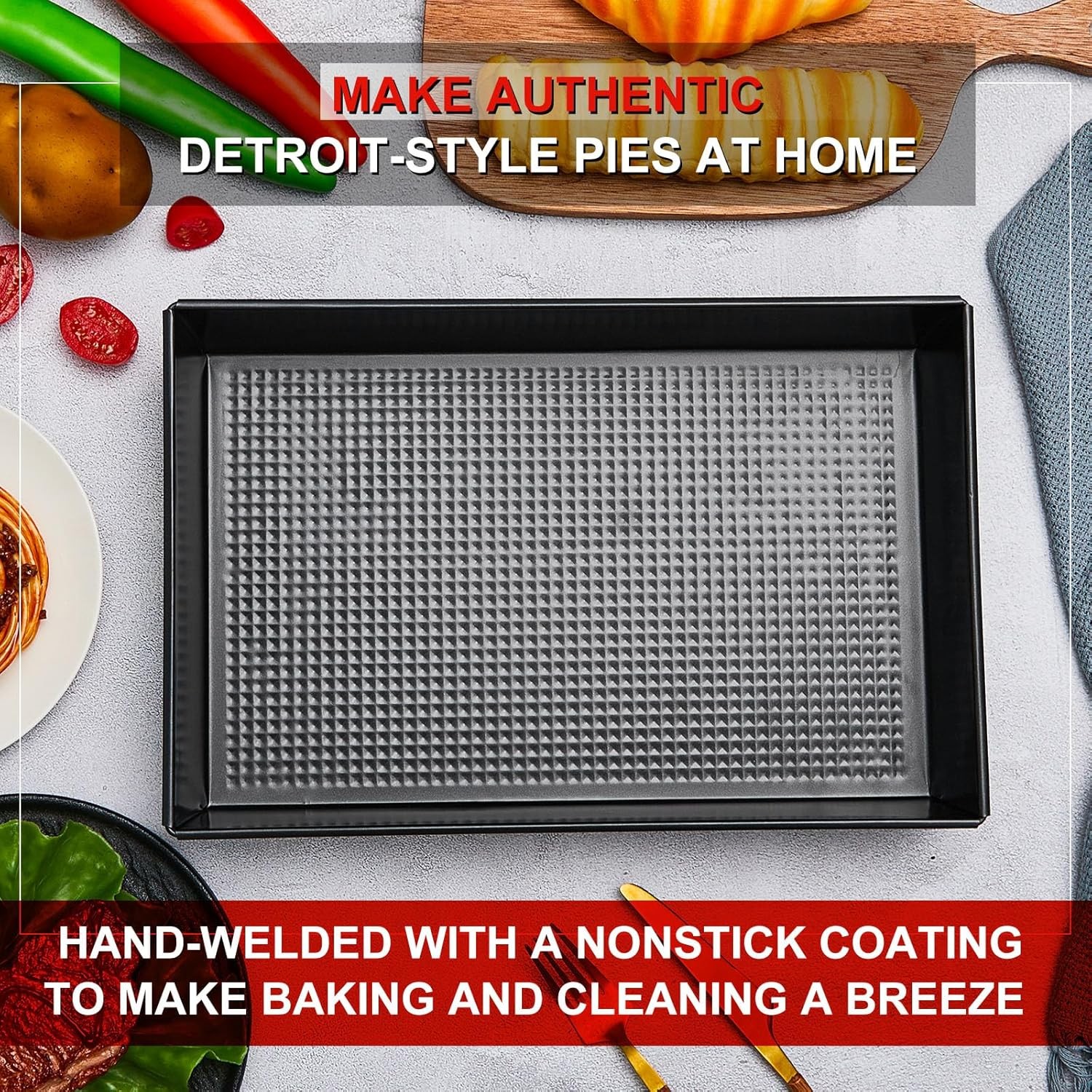 3 Pcs Detroit Style Pizza Pan 10 x 14 x 2.36 Inch 10 x 14 x in, Black 