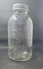 Vintage BALL No. 13 Perfect Mason Clear Half Gallon Canning Jar w/ Zinc Cap