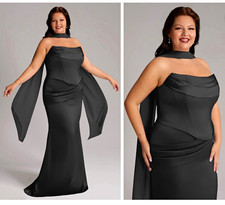 Azazie Sorrel Women's Black Solid Long Sleeveless Lace-Up Gown Dress Size 16