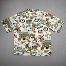 Reyn Spooner Oakland Athletic MLB Scenic Button Down Shirt Mens L White Baseball