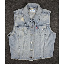 Levi's Women's Light Wash Distressed Denim Vest Cutoff Raw Hem Frayed Size XL
