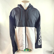 Adidas Windbreaker Jacket Mens XL Black White Full Zip Hooded Lightweight Track