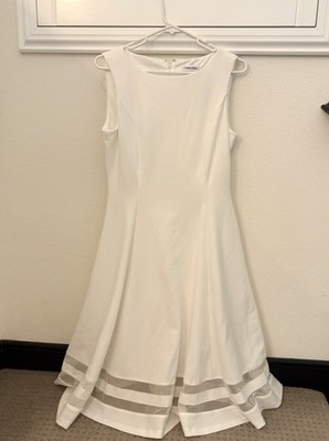 Calvin Klein Women's White Fit & Flare Dress, Summer Wedding Guest, Size 8  | eBay