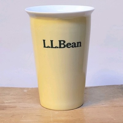 LL Bean Double Wall Porcelain Coffee Cup No Lid Ecru w/ Green Logo 14 ounce 