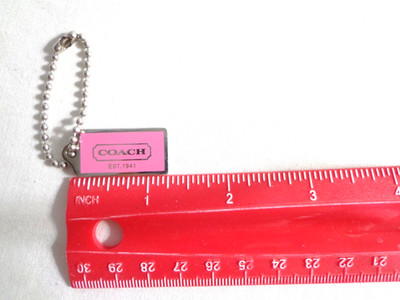 COACH BAG PURSE MINI METAL TAG KEY FOB CHARM KEYCHAIN HANGTAG, 1.25'',SILVER/PINK