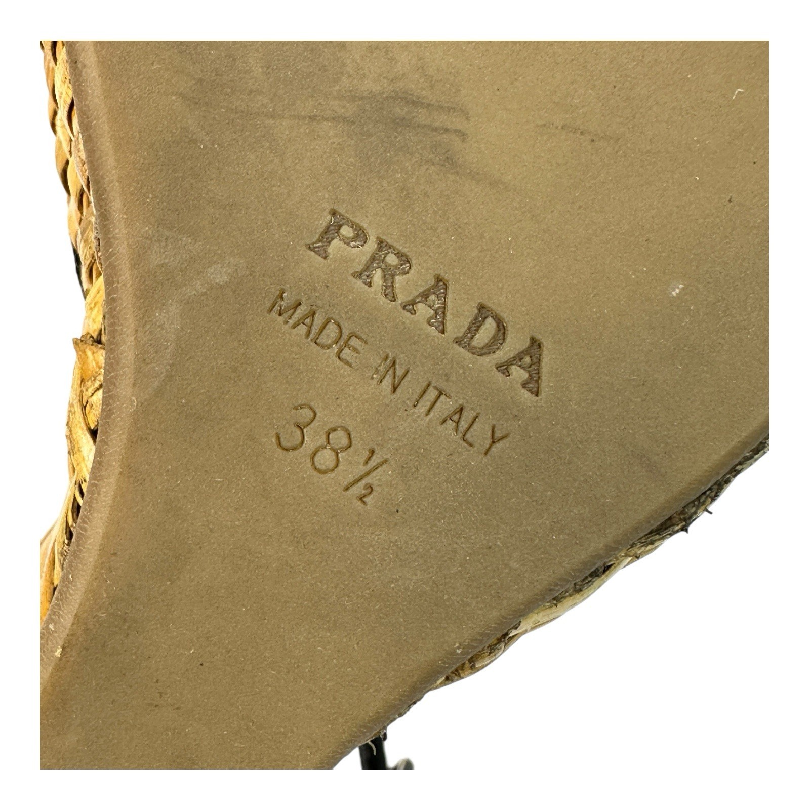 PRADA Black Suede Espadrille Platform Slingback Wicker Wedge Heels 38.5 / 8 US image 5