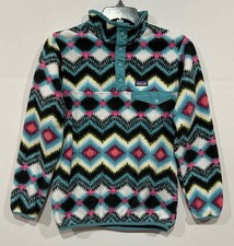 Patagonia Girls Retro Aztec Print Synchilla Snap-T Pullover Fleece Size XL 14