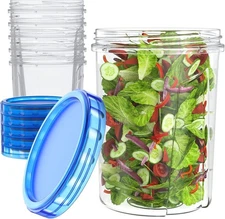 NEW 6 Pack 32oz Clear Food Storage Containers w/ Blue Twist Lids BPA Free 