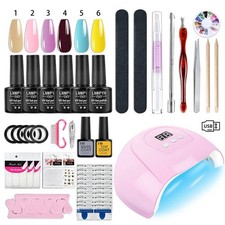 Nail Gel Polish Kit with 36W UV LED Lamp Soak Off 6 Colours Base Top Coat Set