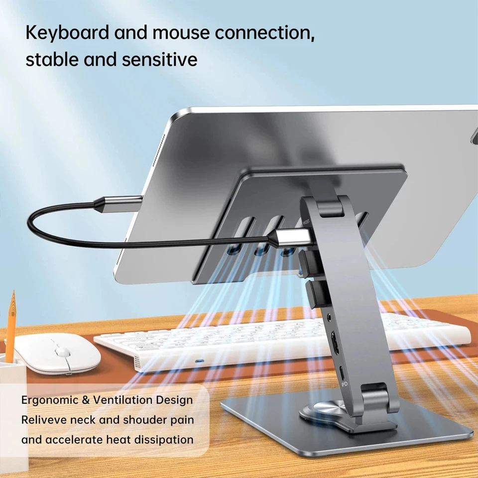 Foldable USB-C Docking Station HUB Tablet Desktop Stand for 4-12.9″ iPad Pro UK - Image 3 of 4