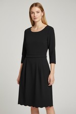 Tahari Dress Women’s Size 6 Black Scallop Waistband & Hem Long Sleeve Round Neck