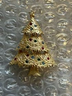 Vintage Eisenberg Ice Christmas Tree Rhinestone Brooch Pin Gold Tone 2"
