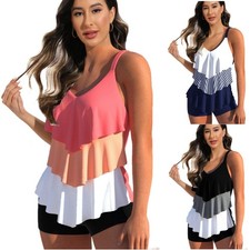 New Women Tankini floral Swimdress Swimsuit Beachwear Push Up Swimwear Plus Size