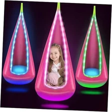 Light Up Kids Pod Swing Seat, Hanging Hammock Chair with LED Lights, Pink