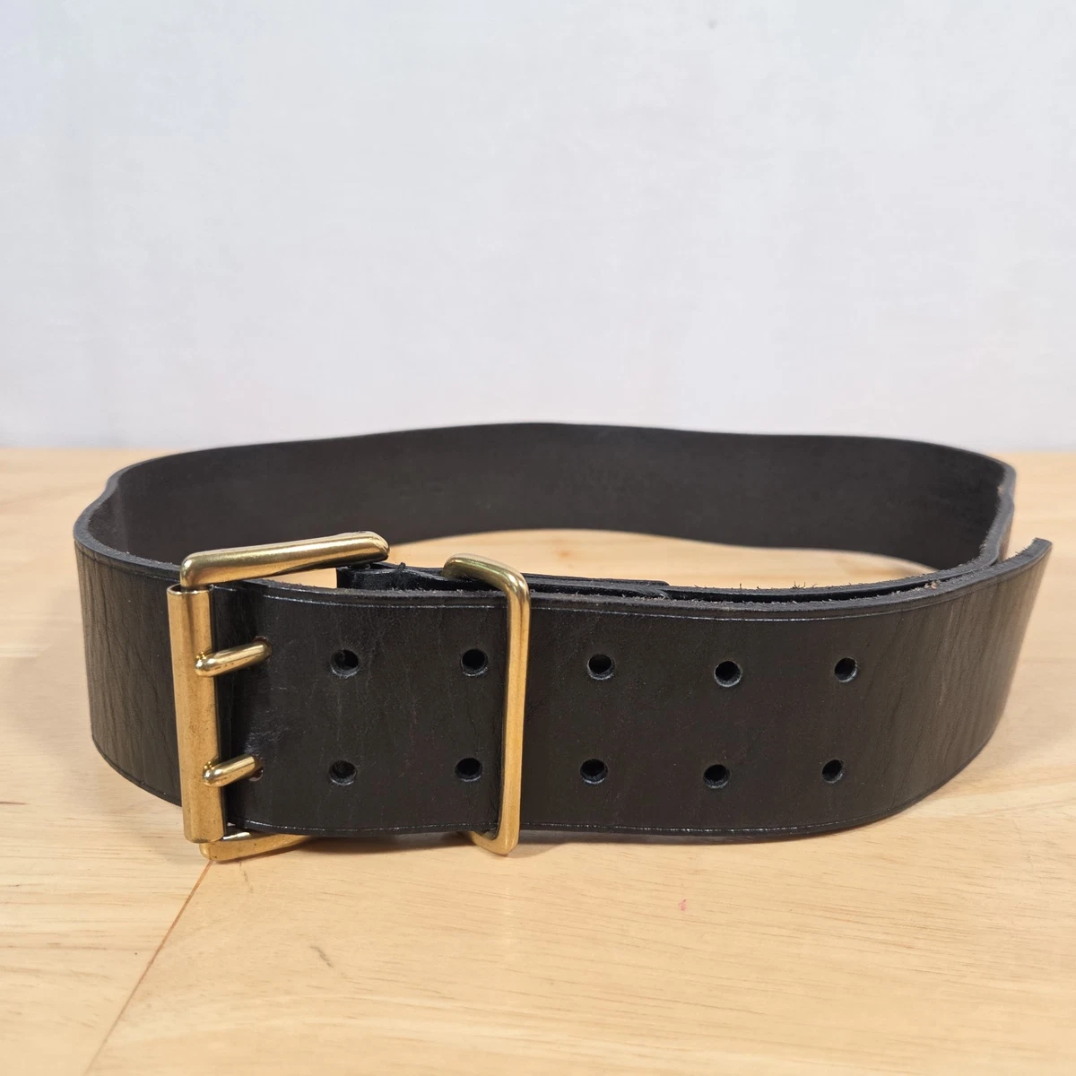 Vintage Ralph Lauren Polo Wide Black Leather Brass Tone Buckle Crest Logo Belt Ralph Lauren - Rodeo Buckle Brown Vachetta Leather Wide Belt main image 3