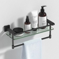 20-inch Glass Shelf with Towel bar, Matte Bla-Finished Rail, Rectangular