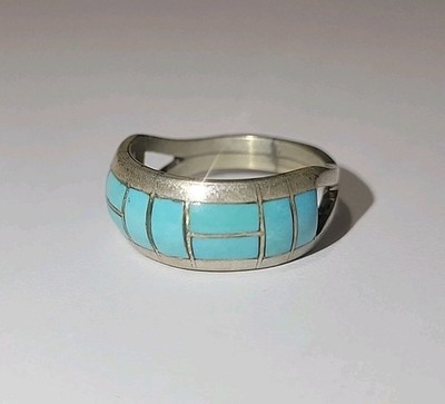 Vintage Ginger Trujillo Navajo Sterling Türkis Einlage Ehering 4.1g Größe 6.5