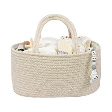 Oatmeal Baby Diaper Caddy  Organizer: Cotton Rope Basket for Nursery  Car