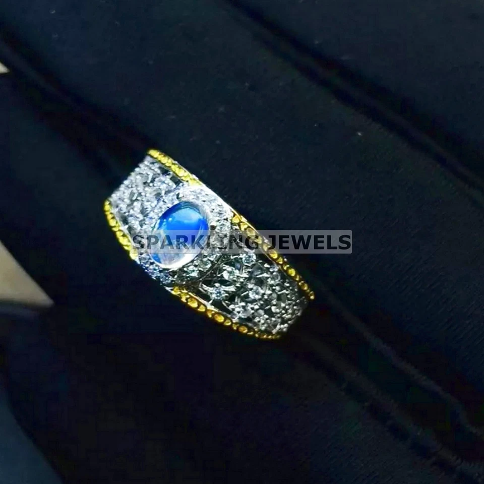 Pedra da lua calibrada corte oval com anel de prata esterlina 925 para homens #C280 - Imagem 4 de 4