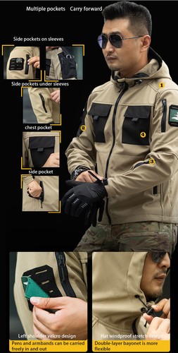 Waterproof Mens Tactical Jacket Army Outdoor Coat Windproof Fleece Casual Hooded - Picture 7 of 42