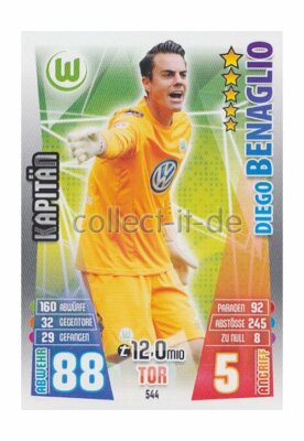 Match Attax Extra 15/16 MX-544 - Diego Benaglio - Kapitän 1. Bundesliga