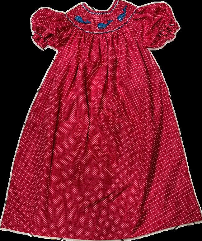 Lolly Wolly Doodle Pink Blue Polka Dot Whale Smocked Bishop