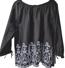 TIME AND TRU Women's Shirt XL Black White Floral Cotton/48"Chest