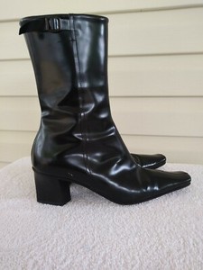 ladies black leather mid calf boots