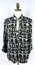 Alex Evenings 2pc Women's Size L Glitter Jacket and Tank Top Set Black White Ta